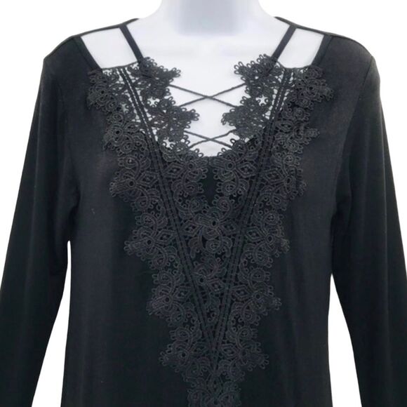 Hippie Chic Black Criss Cross Lace Top Sz. Sm - Picture 11 of 12